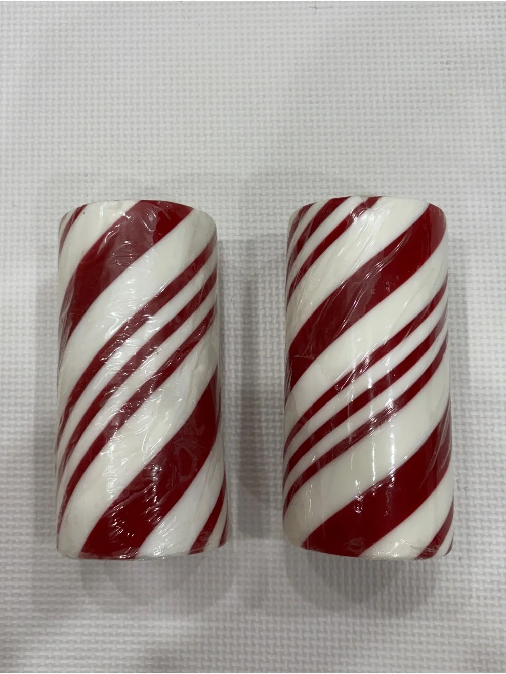 Crate&Barrel Red and White Stripe Pillar Candles